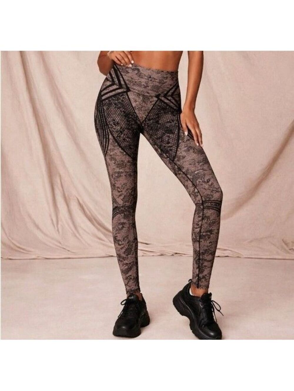 Savage X Fenty Special FX Leggings SMALL Terracotta Black Lace Velvet High Rise